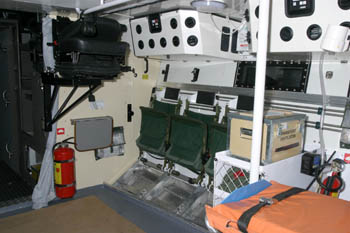 Interior view with stretcher and forward exit to the left